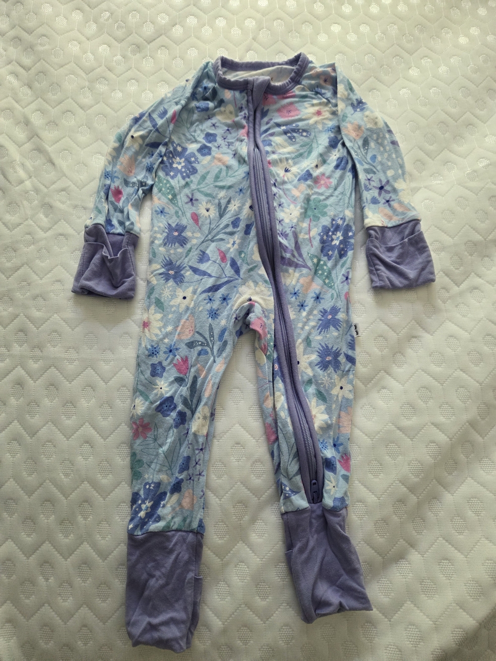 Little Sleepies Pastel Floral Footed One-Piece in Light Blue and Lavender